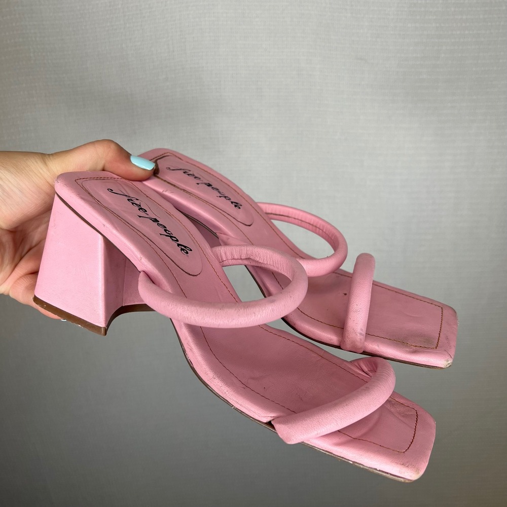 Free People Pink Leather Square Toe Block Heel Mule Sandals EU 39 US 8.5-9